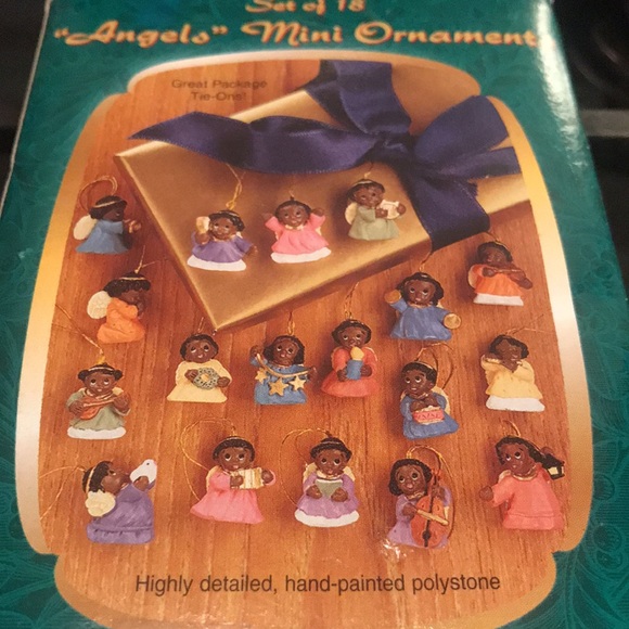 NIB Vintage Giftco Afro-American Polystone Mini Angels Xmas Ornaments. Set of 18 - Picture 2 of 4